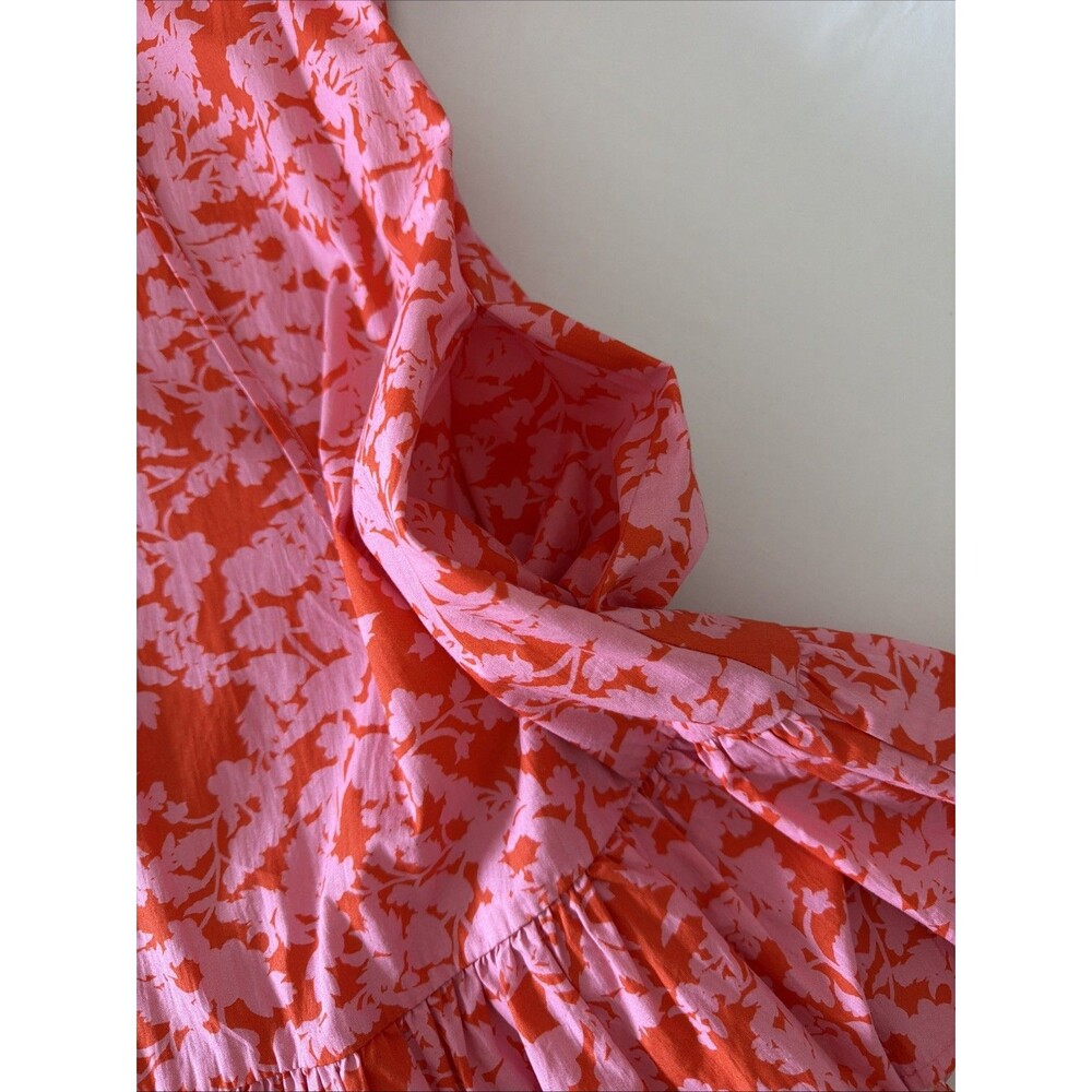 Sugarlips Sunset Floral Sammy Ruffle Top Drop Waist Dress Womens L Pink Warm Red - Picture 8 of 15
